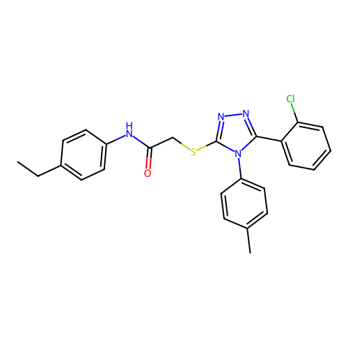 2-[[5-(2-chlorophenyl)-4-(4-methylphenyl)-1,2,4-triazol-3-yl]sulfanyl]-N-(4-ethylphenyl)acetamide structure