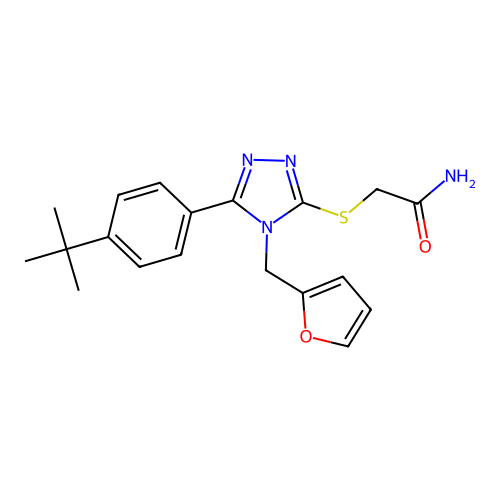 2-{5-[4-(Tert-butyl)phenyl]-4-(2-furylmethyl)-1,2,4-triazol-3-ylthio}acetamide structure