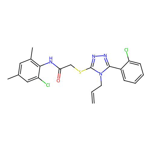 2-((4-allyl-5-(2-chlorophenyl)-4H-1,2,4-triazol-3-yl)thio)-N-(2-chloro-4,6-dimethylphenyl)acetamide structure
