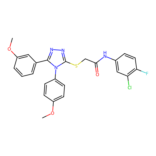 N-(3-chloro-4-fluorophenyl)-2-{[5-(3-methoxyphenyl)-4-(4-methoxyphenyl)-4H-1,2,4-triazol-3-yl]sulfanyl}acetamide structure