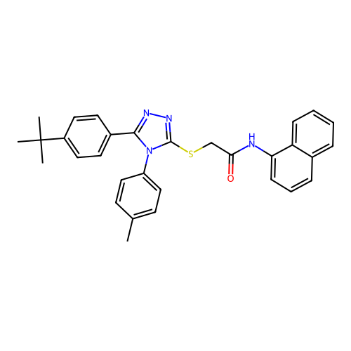 2-{[5-(4-tert-butylphenyl)-4-(4-methylphenyl)-4H-1,2,4-triazol-3-yl]sulfanyl}-N-(naphthalen-1-yl)acetamide structure