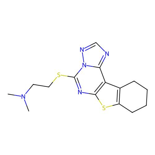 N,N-dimethyl-2-((8,9,10,11-tetrahydrobenzo[4,5]thieno[3,2-e][1,2,4]triazolo[1,5-c]pyrimidin-5-yl)thio)ethanamine structure