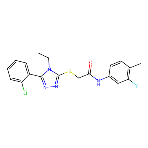 2-{[5-(2-chlorophenyl)-4-ethyl-4H-1,2,4-triazol-3-yl]sulfanyl}-N-(3-fluoro-4-methylphenyl)acetamide structure
