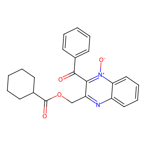 2-Benzoyl-3-(((cyclohexanecarbonyl)oxy)methyl)quinoxaline 1-oxide structure