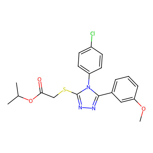 isopropyl 2-((4-(4-chlorophenyl)-5-(3-methoxyphenyl)-4H-1,2,4-triazol-3-yl)thio)acetate structure