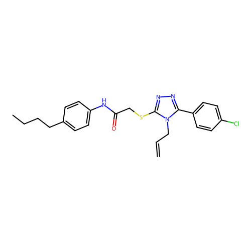 N-(4-butylphenyl)-2-[[5-(4-chlorophenyl)-4-prop-2-enyl-1,2,4-triazol-3-yl]sulfanyl]acetamide structure