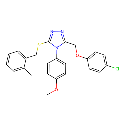 3-[(4-chlorophenoxy)methyl]-4-(4-methoxyphenyl)-5-[(2-methylphenyl)methylsulfanyl]-1,2,4-triazole structure