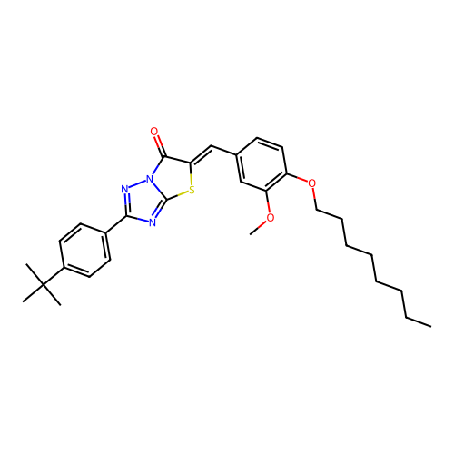 (5Z)-2-(4-tert-butylphenyl)-5-[3-methoxy-4-(octyloxy)benzylidene][1,3]thiazolo[3,2-b][1,2,4]triazol-6(5H)-one structure