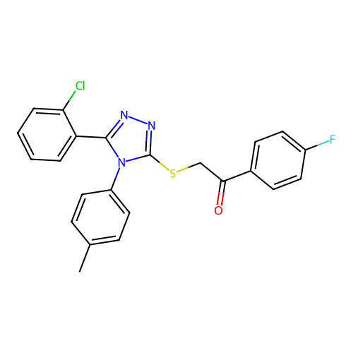 2-[[5-(2-chlorophenyl)-4-(4-methylphenyl)-1,2,4-triazol-3-yl]sulfanyl]-1-(4-fluorophenyl)ethanone structure