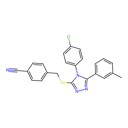 4-[[4-(4-chlorophenyl)-5-(3-methylphenyl)-1,2,4-triazol-3-yl]sulfanylmethyl]benzonitrile structure