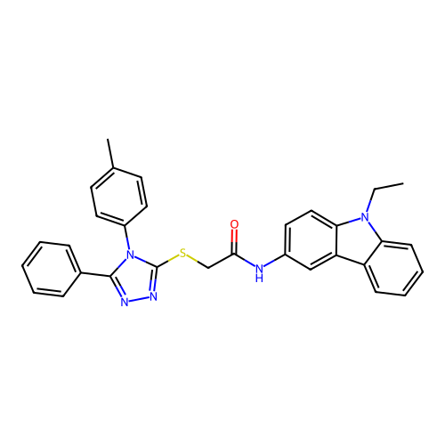 N-(9-ethyl-9H-carbazol-3-yl)-2-{[4-(4-methylphenyl)-5-phenyl-4H-1,2,4-triazol-3-yl]sulfanyl}acetamide structure