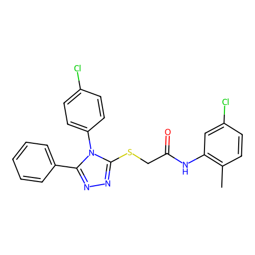N-(5-chloro-2-methyl-phenyl)-2-[[4-(4-chlorophenyl)-5-phenyl-1,2,4-triazol-3-yl]sulfanyl]acetamide structure