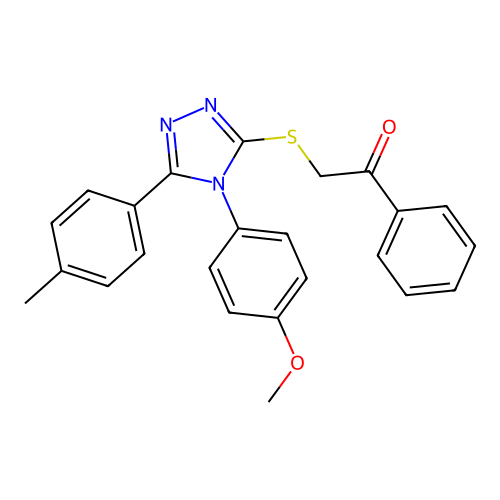 2-((4-(4-methoxyphenyl)-5-(p-tolyl)-4H-1,2,4-triazol-3-yl)thio)-1-phenylethanone structure