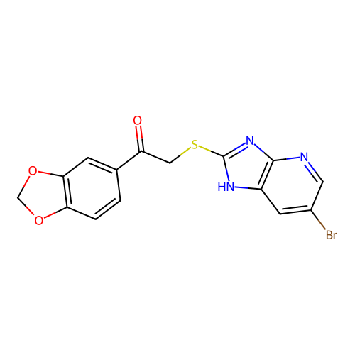 1-(1,3-benzodioxol-5-yl)-2-[(6-bromo-1H-imidazo[4,5-b]pyridin-2-yl)sulfanyl]ethanone structure