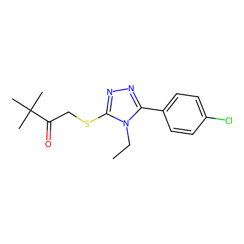 1-((5-(4-chlorophenyl)-4-ethyl-4H-1,2,4-triazol-3-yl)thio)-3,3-dimethylbutan-2-one structure