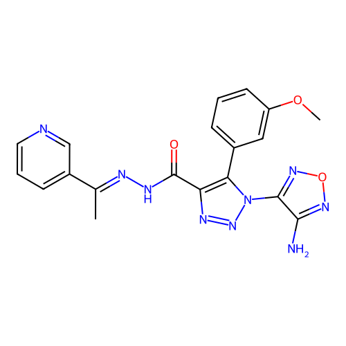 (E)-1-(4-amino-1,2,5-oxadiazol-3-yl)-5-(3-methoxyphenyl)-N'-(1-(pyridin-3-yl)ethylidene)-1H-1,2,3-triazole-4-carbohydrazide structure