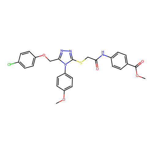 methyl 4-(2-((5-((4-chlorophenoxy)methyl)-4-(4-methoxyphenyl)-4H-1,2,4-triazol-3-yl)thio)acetamido)benzoate structure