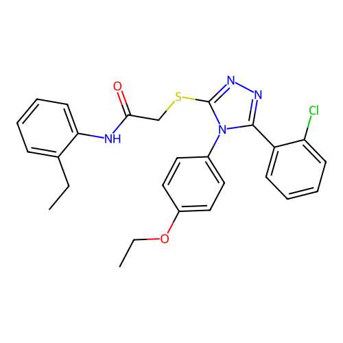 2-[[5-(2-chlorophenyl)-4-(4-ethoxyphenyl)-1,2,4-triazol-3-yl]sulfanyl]-N-(2-ethylphenyl)acetamide structure