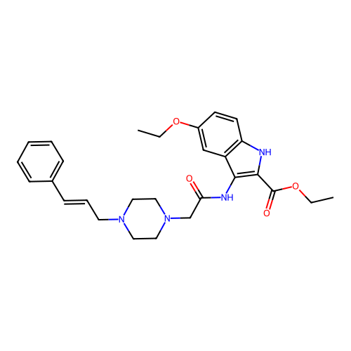 (E)-ethyl 3-(2-(4-cinnamylpiperazin-1-yl)acetamido)-5-ethoxy-1H-indole-2-carboxylate structure