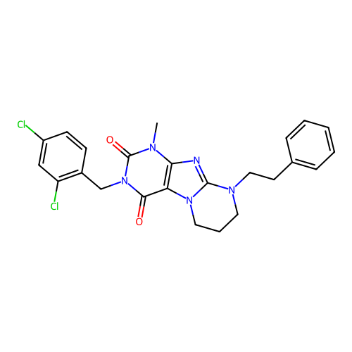 3-(2,4-dichlorobenzyl)-1-methyl-9-(2-phenylethyl)-6,7,8,9-tetrahydropyrimido[2,1-f]purine-2,4(1H,3H)-dione structure