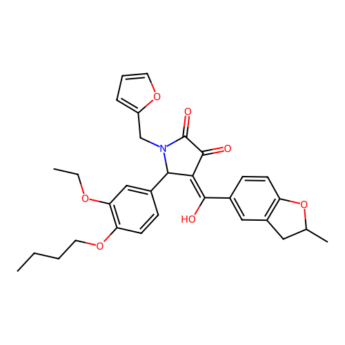 (4E)-5-(4-butoxy-3-ethoxyphenyl)-1-(furan-2-ylmethyl)-4-[hydroxy(2-methyl-2,3-dihydro-1-benzofuran-5-yl)methylidene]pyrrolidine-2,3-dione structure