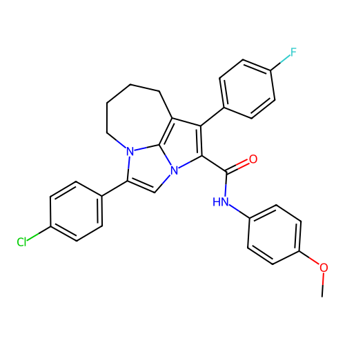 4-(4-chlorophenyl)-1-(4-fluorophenyl)-N-(4-methoxyphenyl)-5,6,7,8-tetrahydro-2a,4a-diazacyclopenta[cd]azulene-2-carboxamide structure