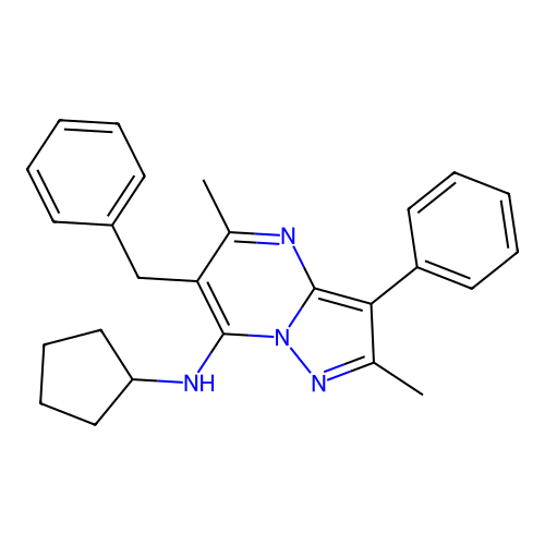 6-benzyl-N-cyclopentyl-2,5-dimethyl-3-phenylpyrazolo[1,5-a]pyrimidin-7-amine structure