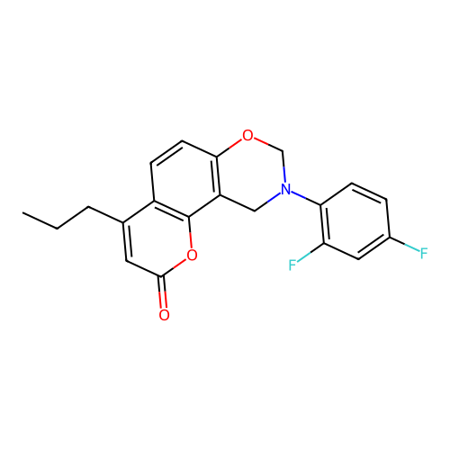 9-(2,4-difluorophenyl)-4-propyl-8,10-dihydropyrano[2,3-f][1,3]benzoxazin-2-one structure