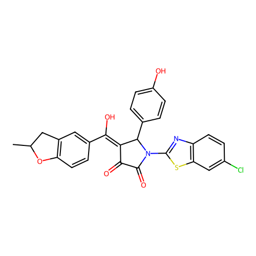 (4E)-1-(6-chloro-1,3-benzothiazol-2-yl)-4-[hydroxy(2-methyl-2,3-dihydro-1-benzofuran-5-yl)methylidene]-5-(4-hydroxyphenyl)pyrrolidine-2,3-dione structure