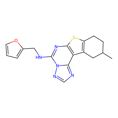 N-(furan-2-ylmethyl)-10-methyl-8,9,10,11-tetrahydro[1]benzothieno[3,2-e][1,2,4]triazolo[1,5-c]pyrimidin-5-amine structure