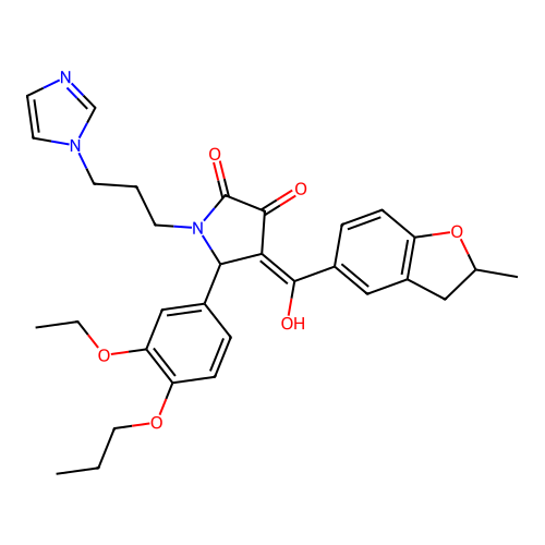 (4E)-5-(3-ethoxy-4-propoxyphenyl)-4-[hydroxy-(2-methyl-2,3-dihydro-1-benzofuran-5-yl)methylidene]-1-(3-imidazol-1-ylpropyl)pyrrolidine-2,3-dione structure