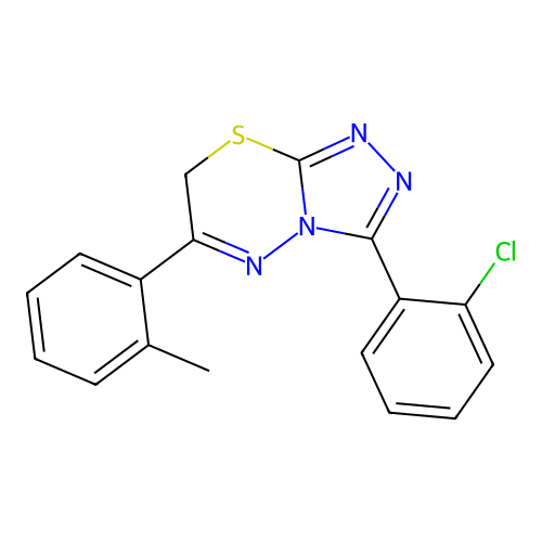 3-(2-chlorophenyl)-6-(2-methylphenyl)-7H-[1,2,4]triazolo[3,4-b][1,3,4]thiadiazine structure
