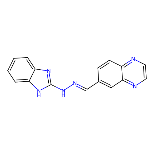 6-[(E)-(1,3-dihydro-2H-benzimidazol-2-ylidenehydrazinylidene)methyl]quinoxaline structure
