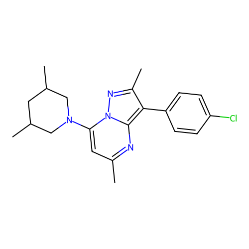 3-(4-chlorophenyl)-7-(3,5-dimethylpiperidin-1-yl)-2,5-dimethylpyrazolo[1,5-a]pyrimidine structure