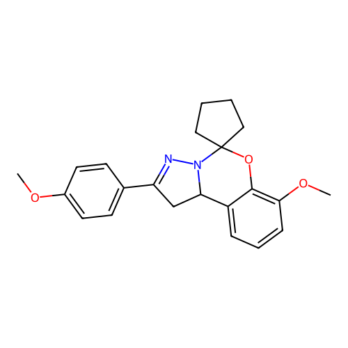 4-methoxy-9-(4-methoxyphenyl)spiro[10aH-benzo[e]2-pyrazolino[1,5-c]1,3-oxazine-6,1'-cyclopentane] structure