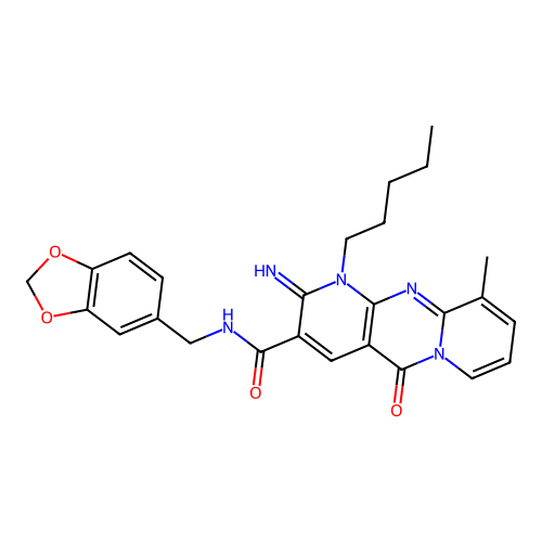 N-(1,3-benzodioxol-5-ylmethyl)-2-imino-10-methyl-5-oxo-1-pentyl-1,5-dihydro-2H-dipyrido[1,2-a:2',3'-d]pyrimidine-3-carboxamide structure
