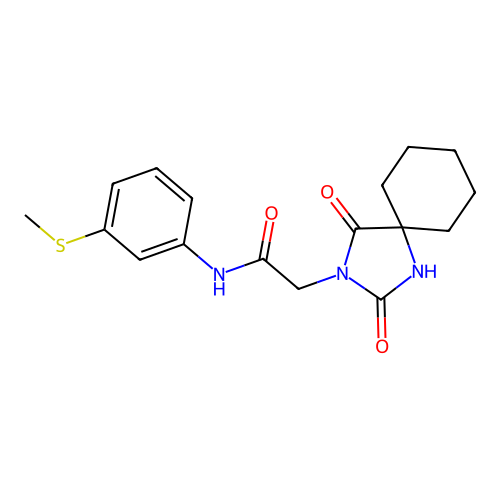 2-(2,4-dioxo-1,3-diazaspiro[4.5]dec-3-yl)-N-[3-(methylthio)phenyl]acetamide structure