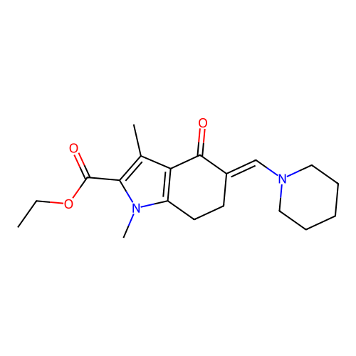 ethyl 1,3-dimethyl-4-oxo-5-(piperidin-1-ylmethylidene)-6,7-dihydroindole-2-carboxylate structure