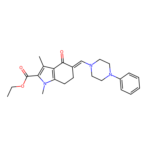 ethyl 1,3-dimethyl-4-oxo-5-[(4-phenylpiperazin-1-yl)methylidene]-6,7-dihydroindole-2-carboxylate structure
