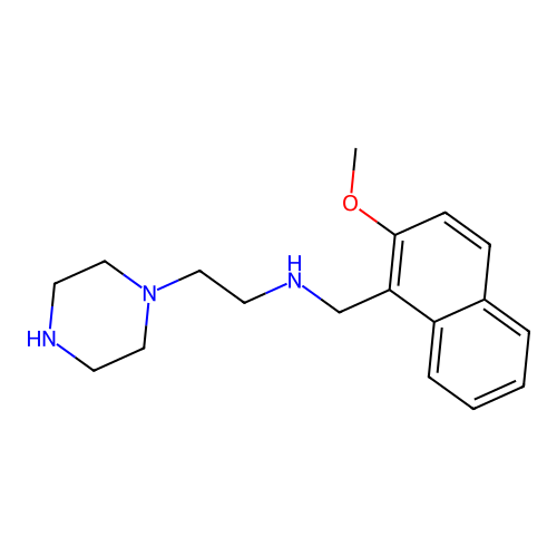 N-[(2-methoxy-1-naphthyl)methyl]-2-piperazin-1-yl-ethanamine structure