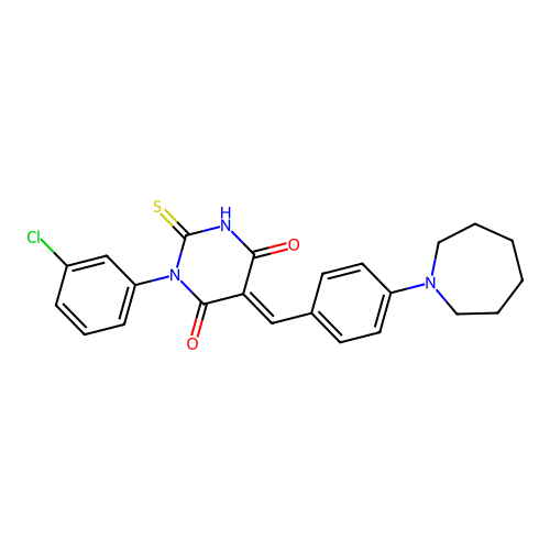 (5E)-5-[[4-(azepan-1-yl)phenyl]methylidene]-1-(3-chlorophenyl)-2-sulfanylidene-1,3-diazinane-4,6-dione structure