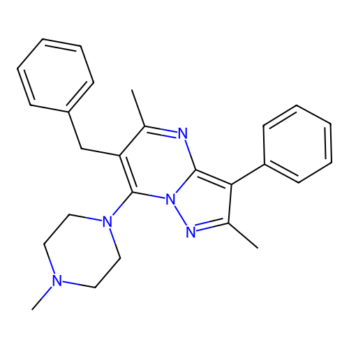 6-benzyl-2,5-dimethyl-7-(4-methylpiperazin-1-yl)-3-phenylpyrazolo[1,5-a]pyrimidine structure