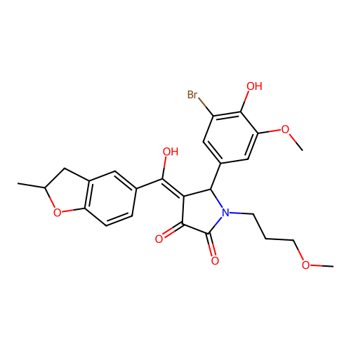 (4E)-5-(3-bromo-4-hydroxy-5-methoxyphenyl)-4-[hydroxy(2-methyl-2,3-dihydro-1-benzofuran-5-yl)methylidene]-1-(3-methoxypropyl)pyrrolidine-2,3-dione structure