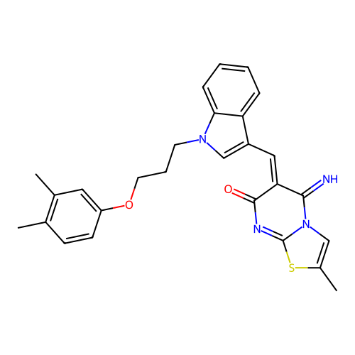 (6Z)-6-({1-[3-(3,4-dimethylphenoxy)propyl]-1H-indol-3-yl}methylidene)-5-imino-2-methyl-5,6-dihydro-7H-[1,3]thiazolo[3,2-a]pyrimidin-7-one structure
