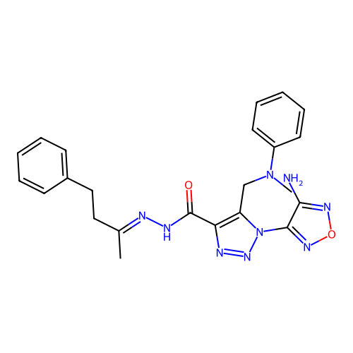 (E)-1-(4-amino-1,2,5-oxadiazol-3-yl)-5-((methyl(phenyl)amino)methyl)-N'-(4-phenylbutan-2-ylidene)-1H-1,2,3-triazole-4-carbohydrazide structure