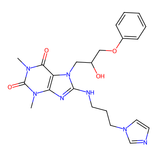 7-(2-hydroxy-3-phenoxypropyl)-8-(3-imidazol-1-ylpropylamino)-1,3-dimethylpurine-2,6-dione structure