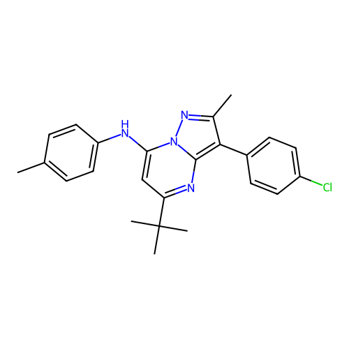 5-tert-butyl-3-(4-chlorophenyl)-2-methyl-N-(4-methylphenyl)pyrazolo[1,5-a]pyrimidin-7-amine structure