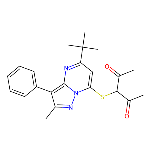 3-[(5-tert-butyl-2-methyl-3-phenylpyrazolo[1,5-a]pyrimidin-7-yl)sulfanyl]pentane-2,4-dione structure