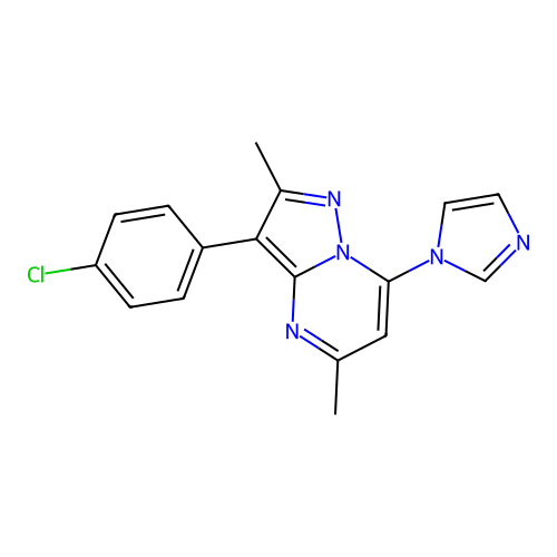 3-(4-chlorophenyl)-7-(1H-imidazol-1-yl)-2,5-dimethylpyrazolo[1,5-a]pyrimidine structure