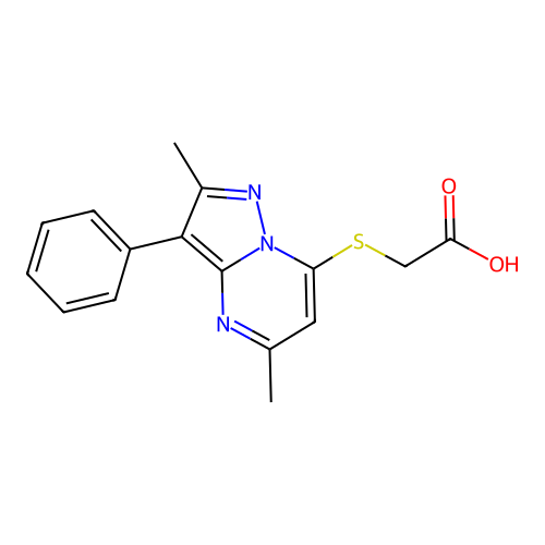2-((2,5-Dimethyl-3-phenylpyrazolo[1,5-a]pyrimidin-7-yl)thio)acetic acid structure